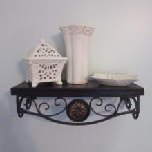 Metal Display Shelf with Faux Leather Cover and Kirkland's Pierced Porcelain