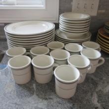 39 Pieces of Ciera Green Stripe Stoneware