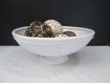 Sonoma Decorative Glazed Footed Pottery Centerpiece with Natural Fiber Orbs