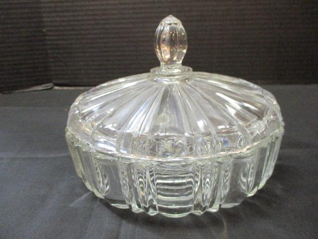 Vintage Pressed Glass Candy Dish w/Lid By Anchor Hocking