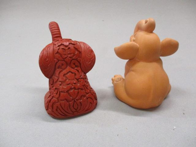 1991 Carved Cinnabar Elephant & Terra Cotta Elephant