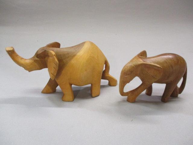 2 Hand Carved Wood Elephants