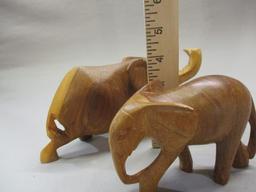 2 Hand Carved Wood Elephants