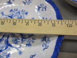 2 Blue and White Plastic Bowls 9 1/2" & 7 1/2"