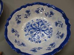 2 Blue and White Plastic Bowls 9 1/2" & 7 1/2"