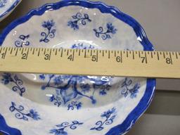 2 Blue and White Plastic Bowls 9 1/2" & 7 1/2"