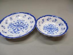 2 Blue and White Plastic Bowls 9 1/2" & 7 1/2"