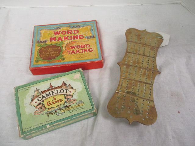 Brass Cribbage Board, Parker Bros. Camelot A Game, &