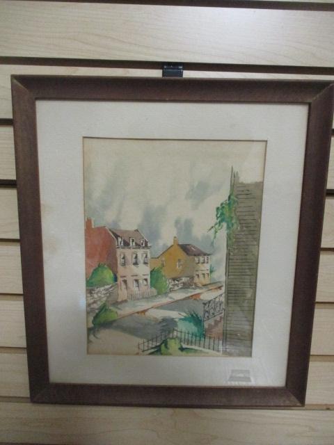 Street Scene watercolor framed & Matted