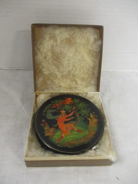 Russian Black Lacquer Box in original Box  (Signed)