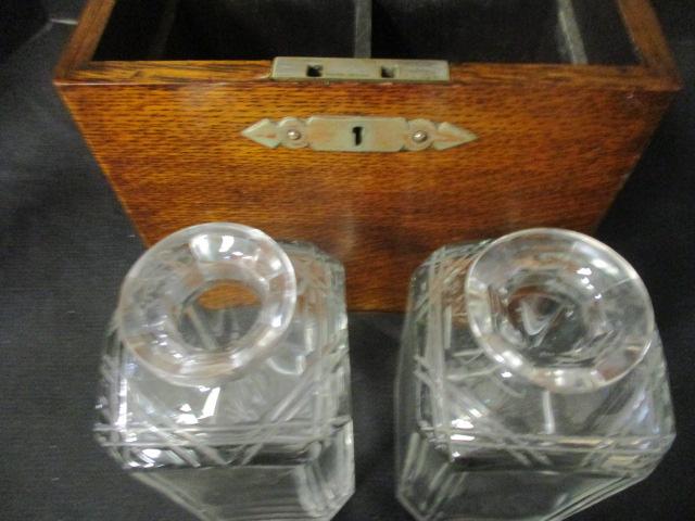 Oak Cased Tantalus w/2 Crystal Decanters