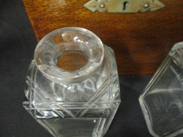 Oak Cased Tantalus w/2 Crystal Decanters