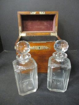 Oak Cased Tantalus w/2 Crystal Decanters