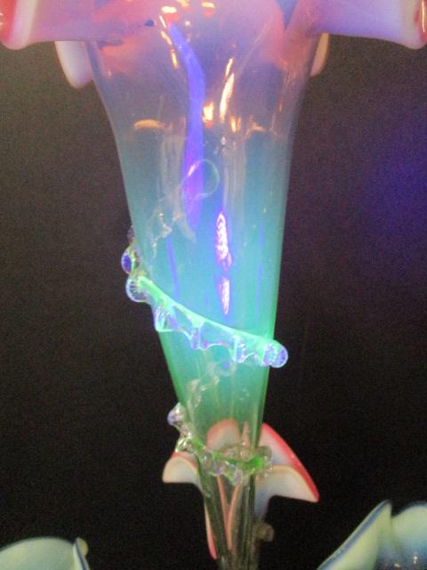 Victorian Epergne Lily Art Glass Vaseline/Uranium Glass