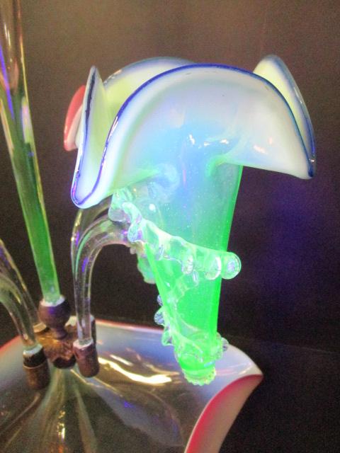 Victorian Epergne Lily Art Glass Vaseline/Uranium Glass