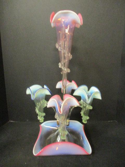 Victorian Epergne Lily Art Glass Vaseline/Uranium Glass