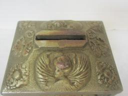 Heavy Cast Iron Coin Deposit Bank Art Nuveau Design