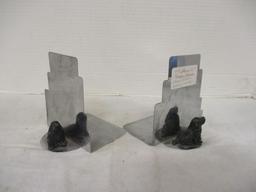 Chrome Art Deco Bookends w/dogs (PR)