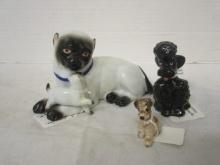 Pug Figure w/Puppy (6 x 3), Vintage Goebel Black Poodle 3", & Miniature Dog Figure 1"