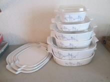 Corning Ware "Shadow Iris" 6 Piece Casserole Set with Glass and Plastic Storage Lids