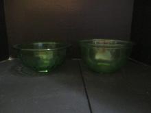 Two Vintage Green Uranium Glass Mixing Bowls