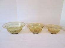 Vintage Ribbed Yellow/Amber Glass Nesting Mixing Bowl Set