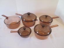 Amber Brown Vision Ware Sauce Pans with Lids