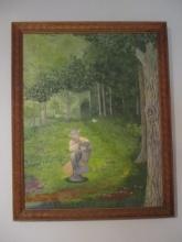 Monroe Signed Original Mythical Fawn Playing Flute on Toad Stool with Owl Painting on Canvas