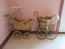 Two Decorative Wicker Doll Strollers