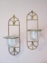 Pair of Gold Metal Wall Sconce/Pillar Candle Holders