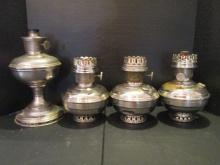 Four Aladdin Silver Metal Oil Font Lamps