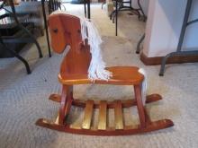 Hand Crafted Wooden Rocking Horse with Yarn Mane/Tail