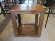 Midcentury Wood Open Cube Accent Table