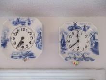 Two Blue and White German 8 Day Kitchen Clocks