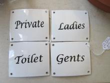 Four White Porcelain Room Marking Signs