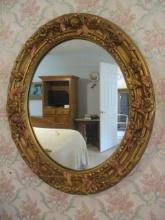 Molded Gold Frame Oval Mirror with Floral Design
