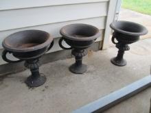 Three 14" Cast Iron Urns