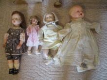 Two Vintage Composite Dolls and Two Hard Plastic Sleepy Eye Dolls