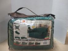 Velvet Stretch Green Sofa Cover in Bag