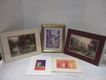 Courtyard Framed Print 10 x 12, 2 Thomas Kincaid Matted Prints,