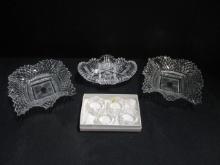 Glass Square Ruffled Candy Dish (2), Cut Glass Bowl, &