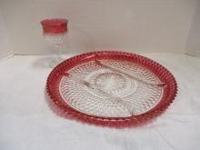 Indiana Glass Diamond Point Water Goblet & Divided Platter