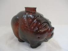 Amber Textured Glass Mid Century Pig Bank