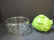 Crystal Bowl w/Stainless Rim & Cabbage Tureen