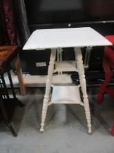 White Wood Table with 2 Shelves Vintage