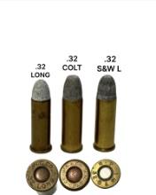 (3) .32 Cal. Cartridges - (Marked .32 S&W L, .32 Long, .32 Colt)