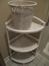 Wicker Shelf and Trash Can