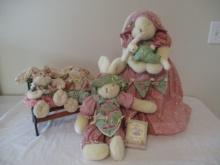 Hallmark Rabbit Dolls and Pair of Rabbit Dolls on Bench