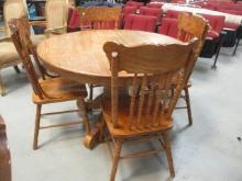 Oak Round Pedestal Table with 4 Chairs