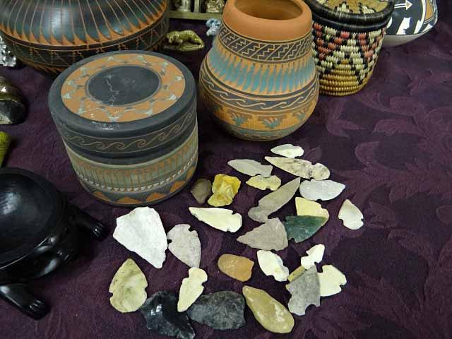 Collectibles - Wade Animal Figures, Arrowheads, Flakes & Points, Native American Covered Basket, Din